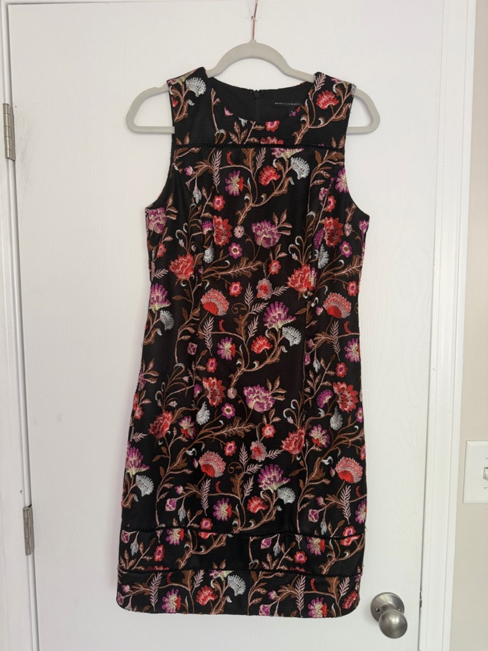 White House Black Market Black Sheath Dress with Floral Embroidery - Picture 3 of 11